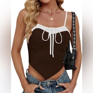Blooming Jelly Brown White Y2K Tie Front Camisole Top‎ L Crop Tank NEW